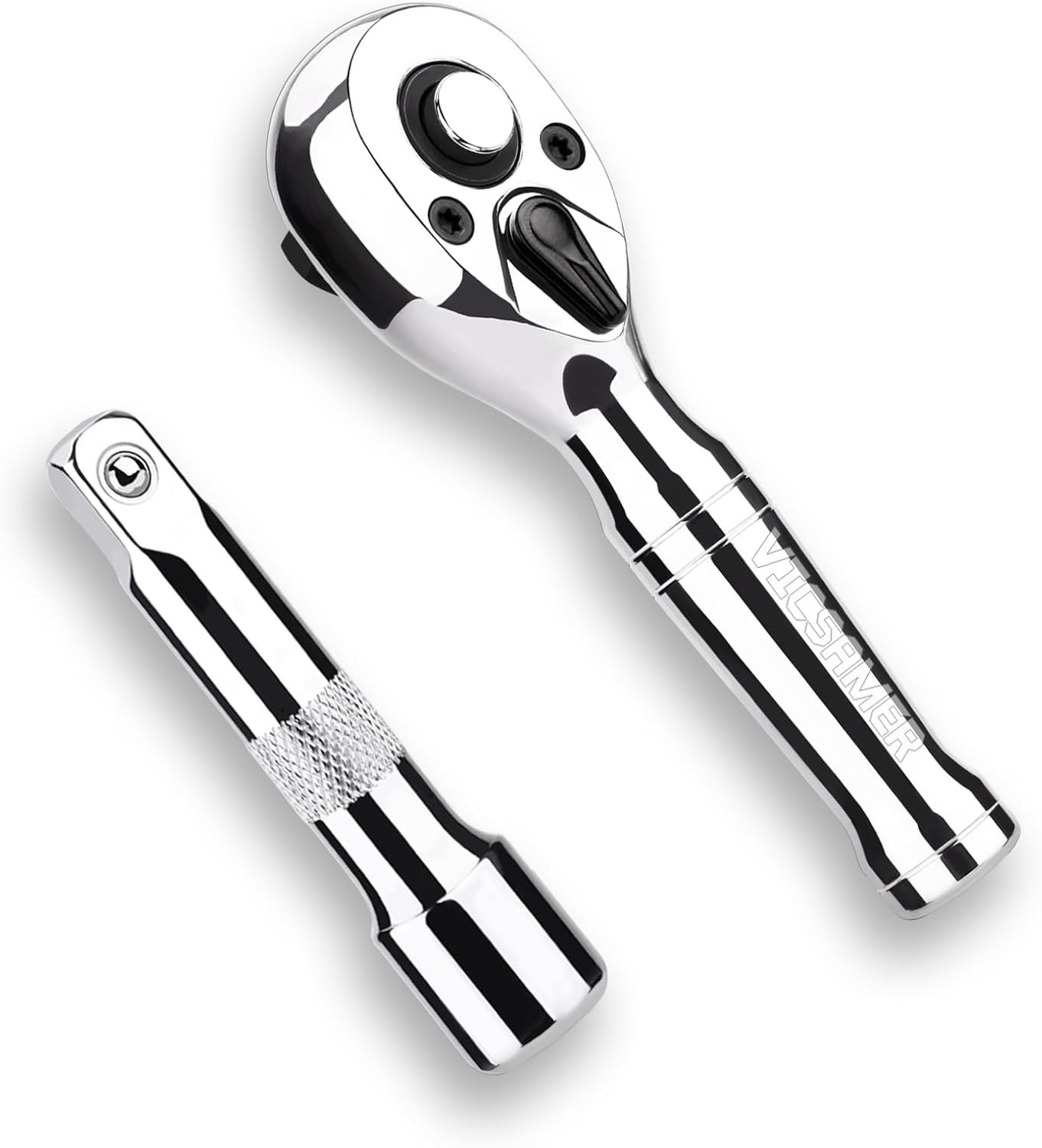 Stubby Ratchet Set- 3/8″ Drive Handle with a Extension Bars, Silver