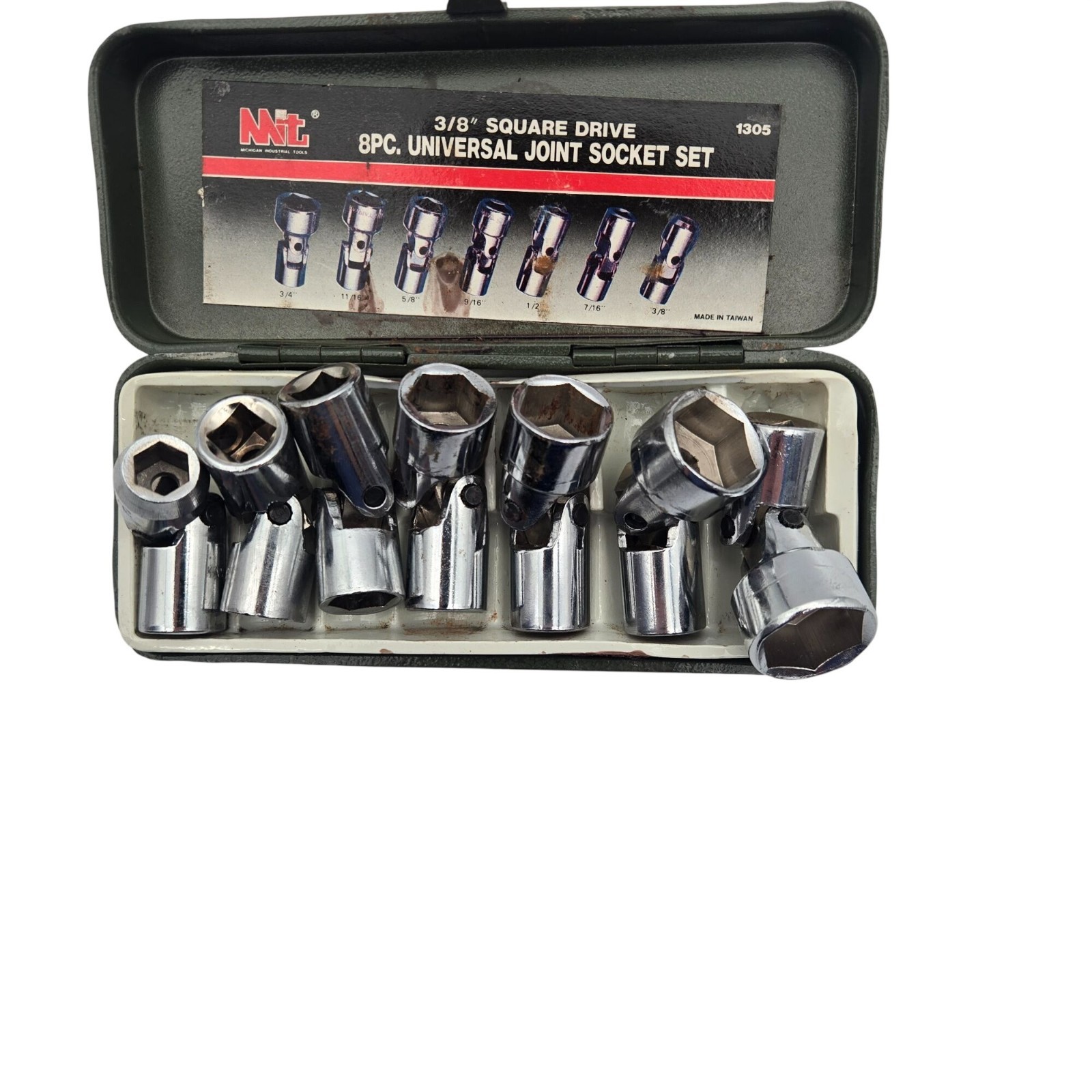 MIT 3/8 Square Drive 8pc Universal Joint Socket Set 3/8in To 3/4in