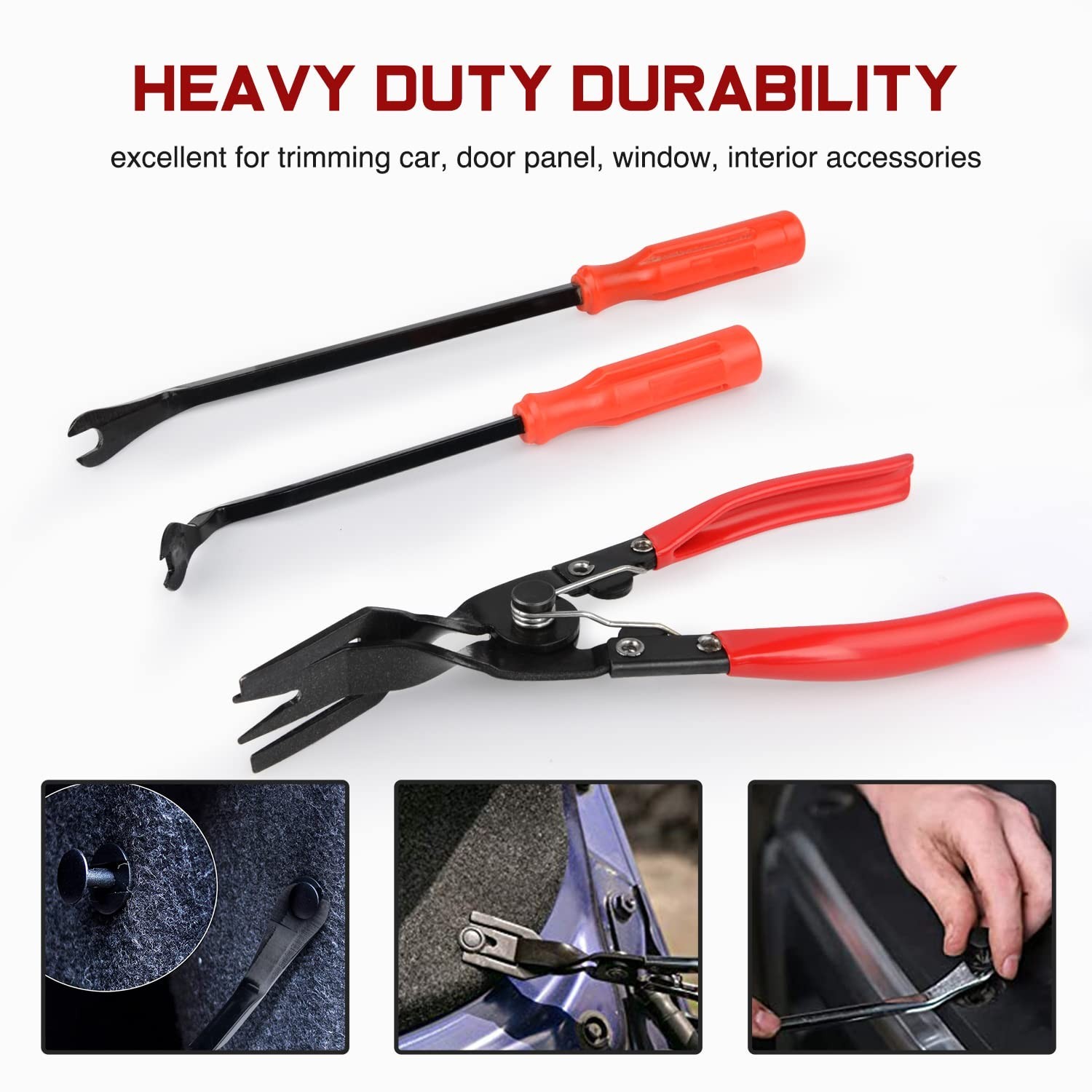 3PCS Auto Trim Removal Tool Kit – Clip Pliers & Fastener Remover Set with Storag
