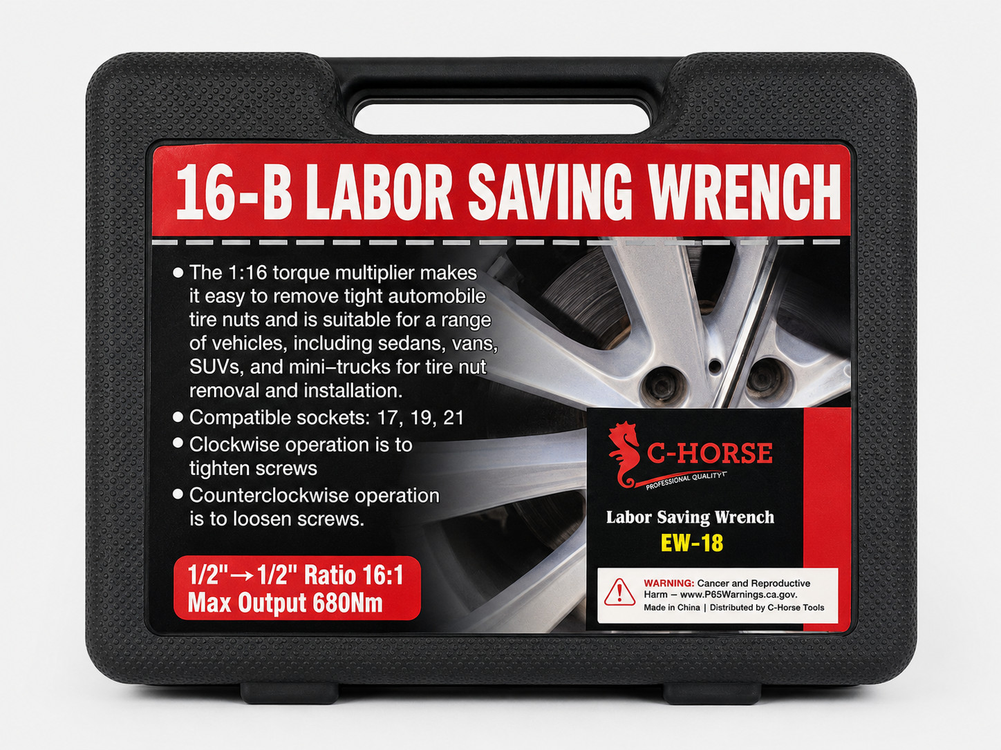 C-HORSE 16-B Labor Saving Wrench Tire Lug Nut Remover 17mm 19mm 21mm Sockets