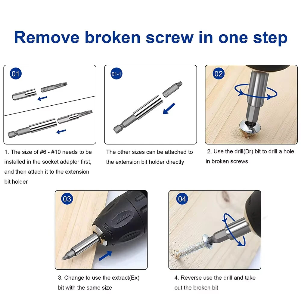 22Pcs Damaged Stripped Screw Extractor Kit Small Screws Remover Metric Bits Set