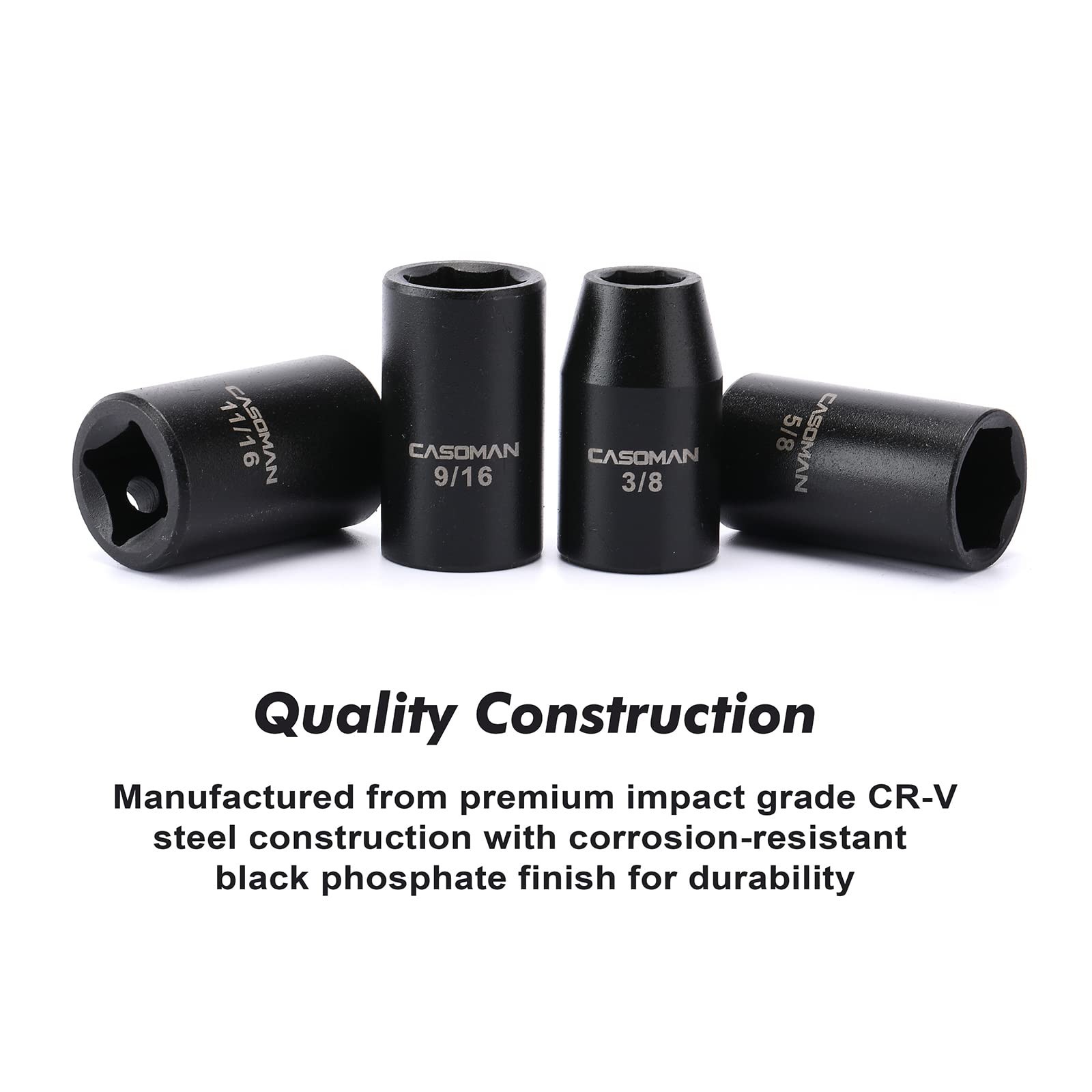 14-Piece 1/2″ Drive Shallow Impact Socket Set, 6-Point SAE, 3/8″ to 1-1/4