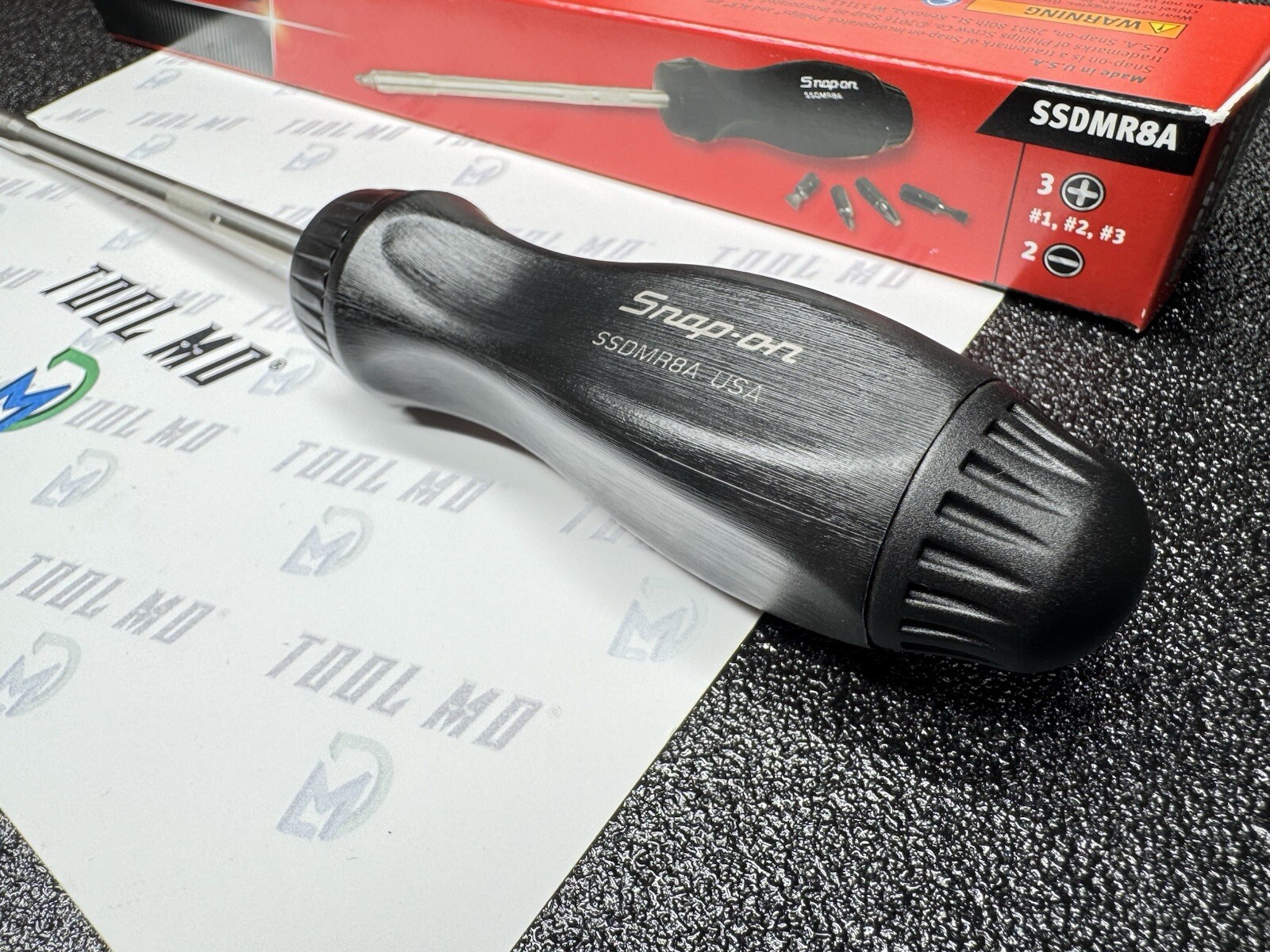 Snap-on Tools USA NEW BLACK Hard Grip 8″ Shaft Ratcheting Screwdriver SSDMR8A