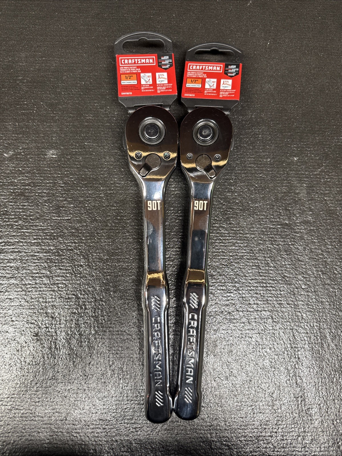 LOT OF 2 NEW Craftsman 90-Tooth (90T) Low Pro 1/2 in. Ratchets #CMMT86723