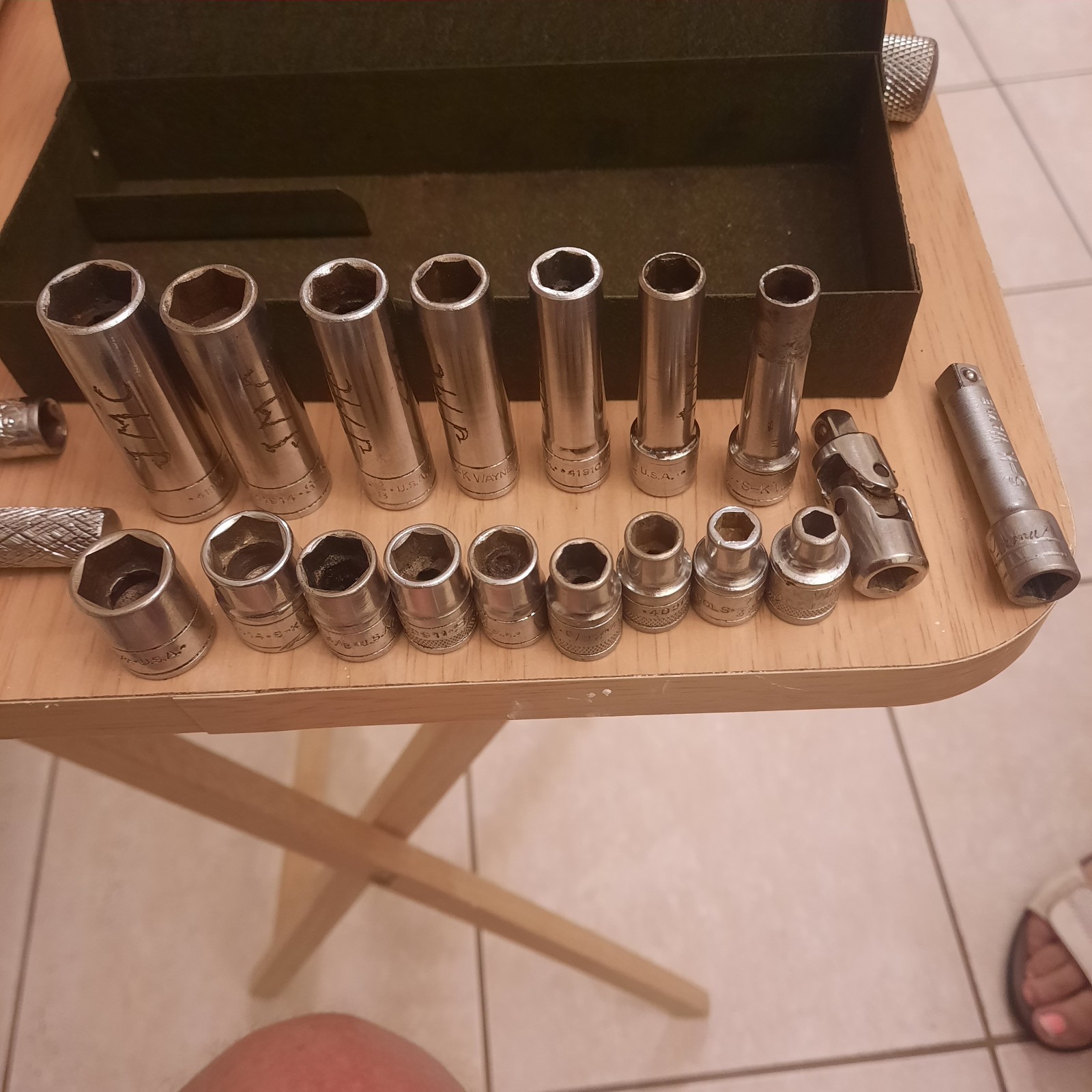 Vtg S-K/S-K Wayne 1/4″ Drive 20 pc Deep/Shallow SAE Socket Set And More! USA.