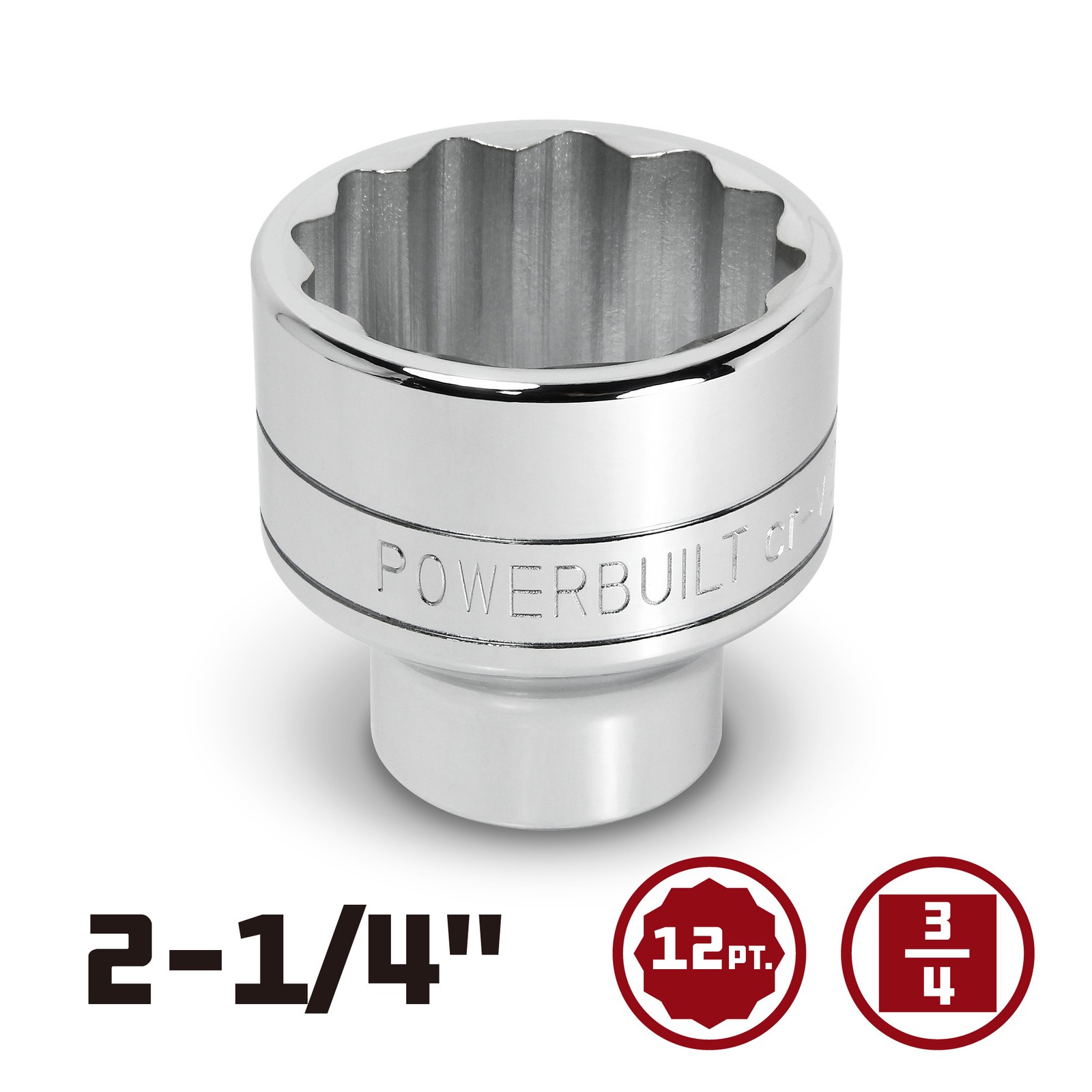 Powerbuilt 3/4 Inch Drive x 2-1/4 Inch 12 Point Shallow Socket – 643222