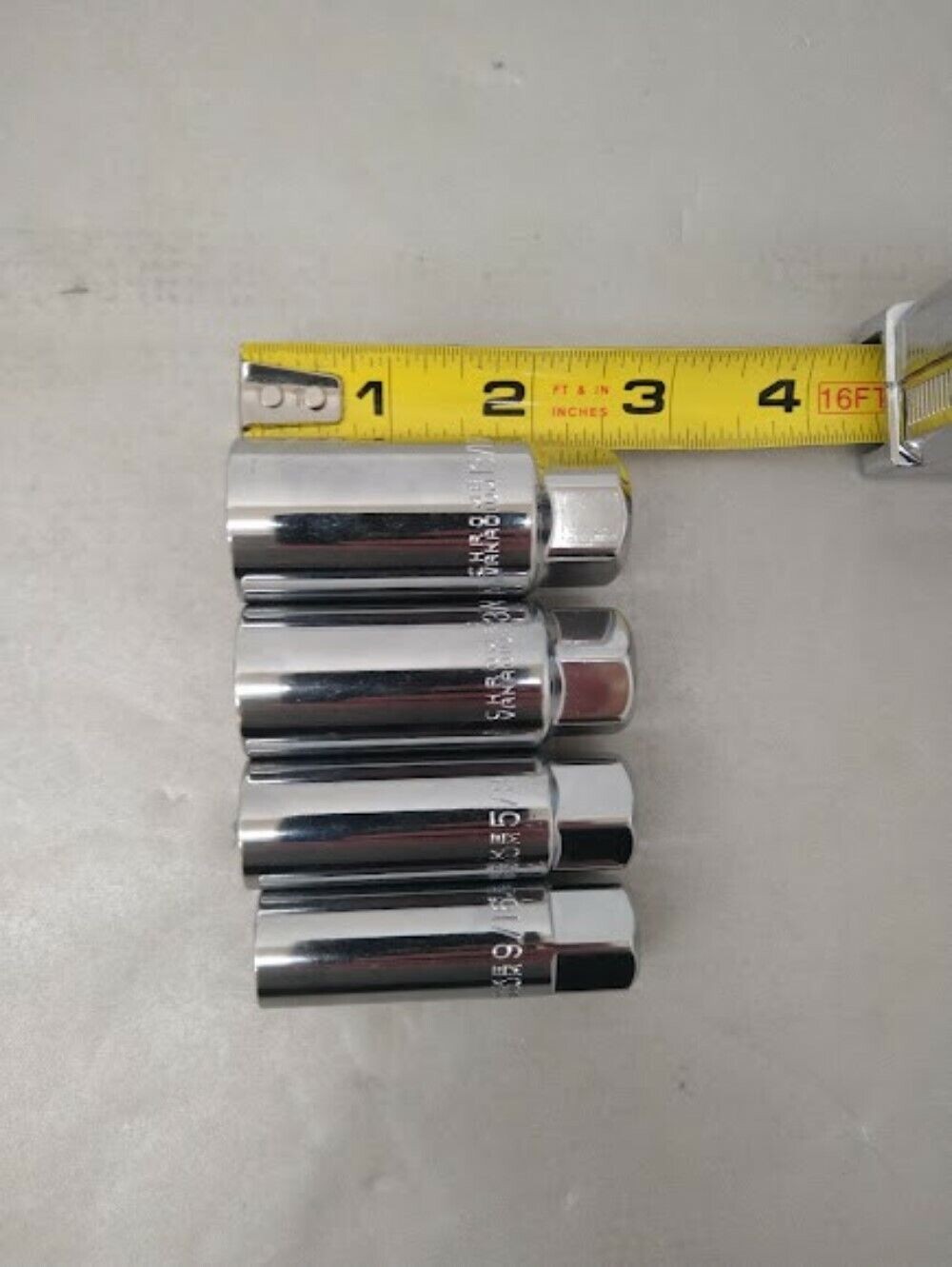 New 3/8 Drive Spark Plug Socket Set w/ Rubber Insert (13/16″, 3/4″, 5/8″, 9/16″)