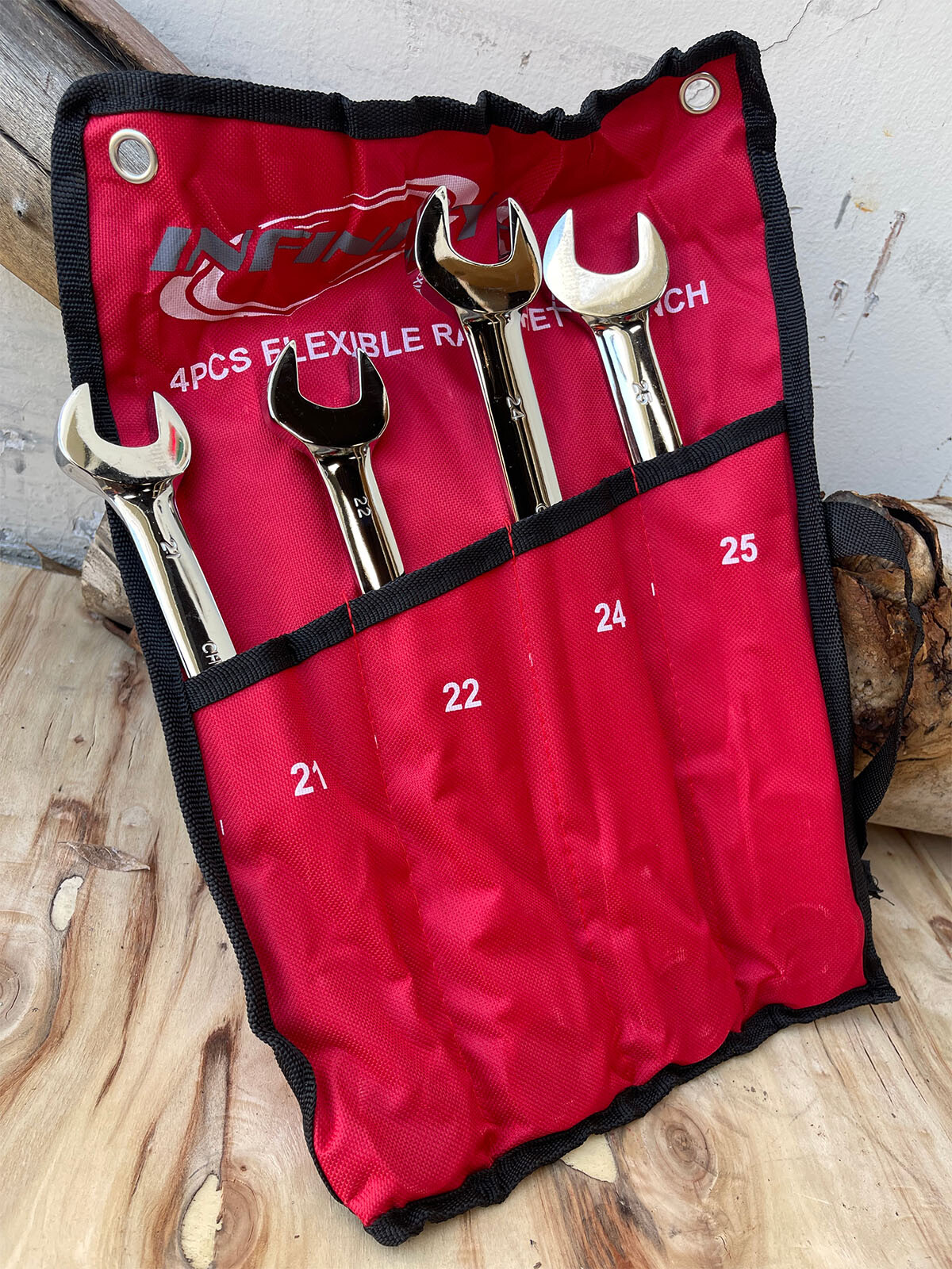 4Pcs Jumbo Flex Head Ratcheting Combination Wrench Set 12pt Metric 21 22 24 25mm