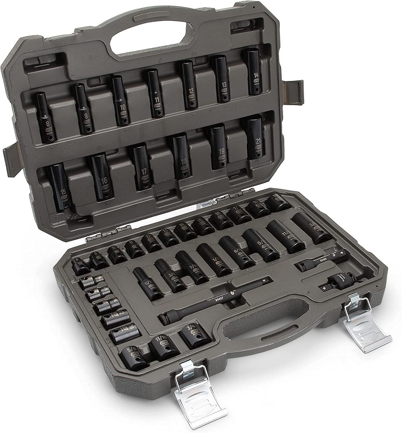 44-Pc Drive Socket Set – 6 Point Standard & Deep Impact