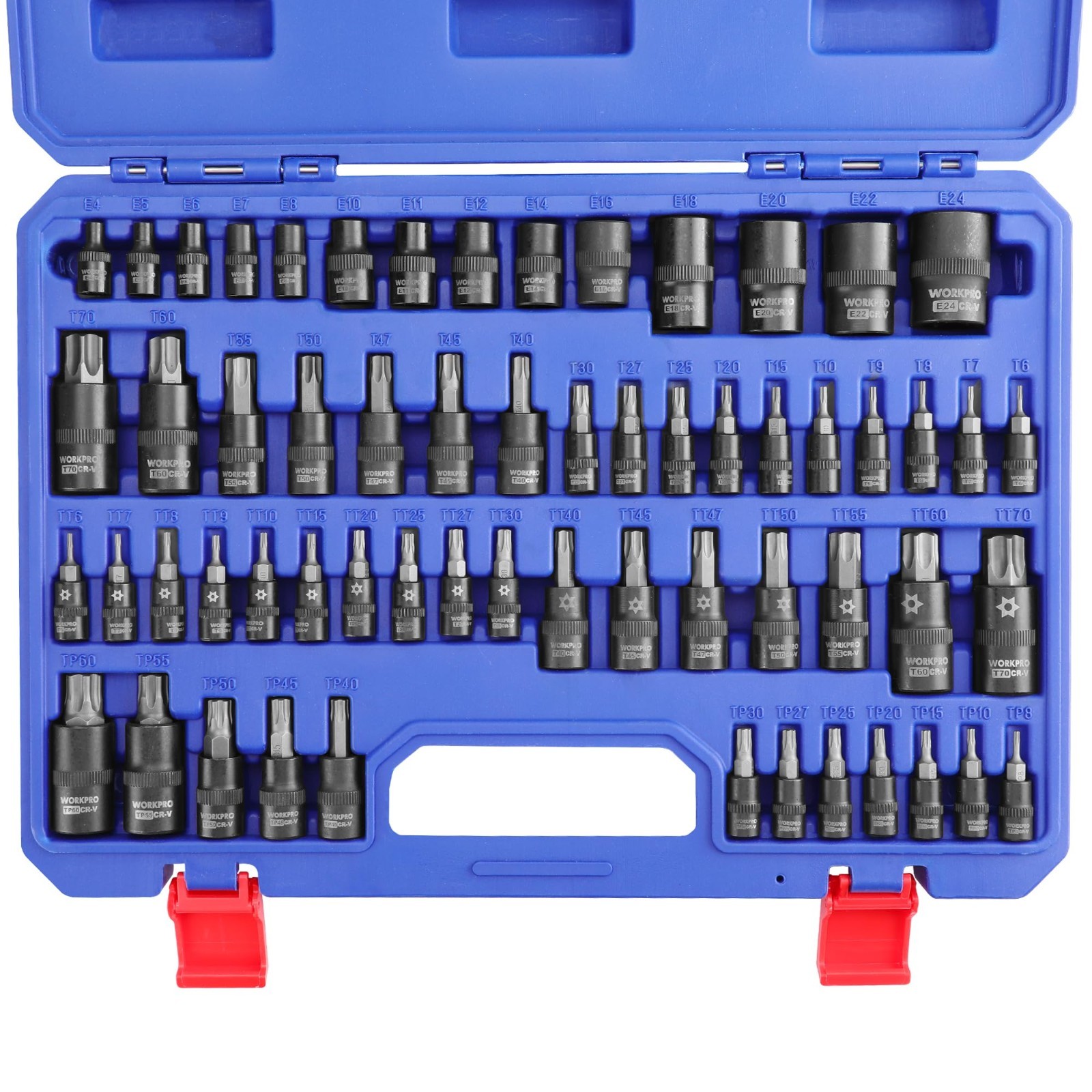 60-Piece Torx Bit Socket Set – 1/4″, 3/8″, 1/2″ Drive, E4-E24, T6-T70, CR-V & S2