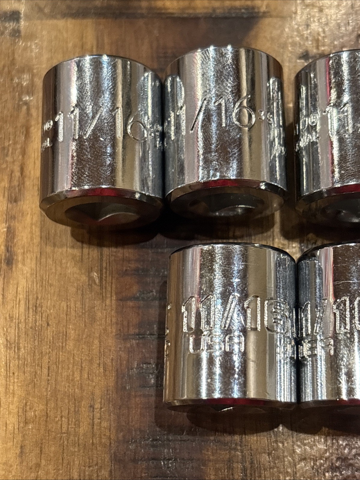 Proto 11/16” Lot Of 9 Pieces 3/8″ Drive 6 & 12 Point Shallow Sockets USA SAE