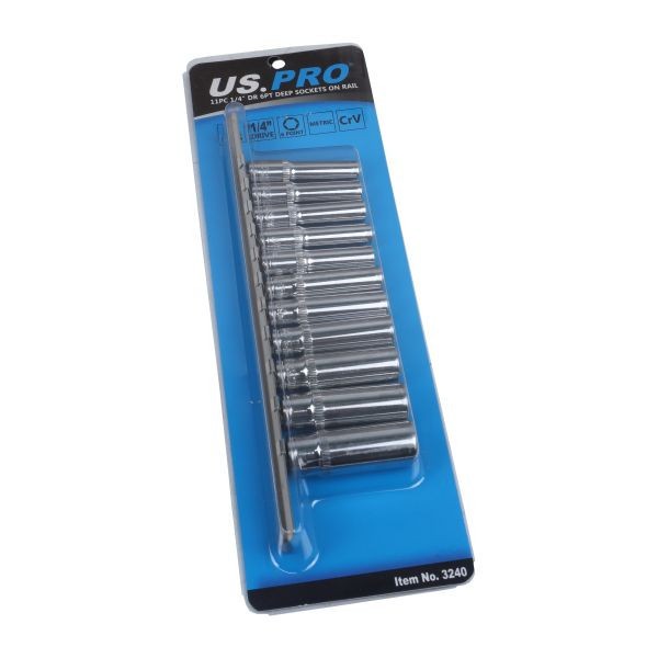 US PRO 11PC 1/4″ Drive 6PT Deep Metric Socket Set 4–13mm CR-V Long Reach Hex
