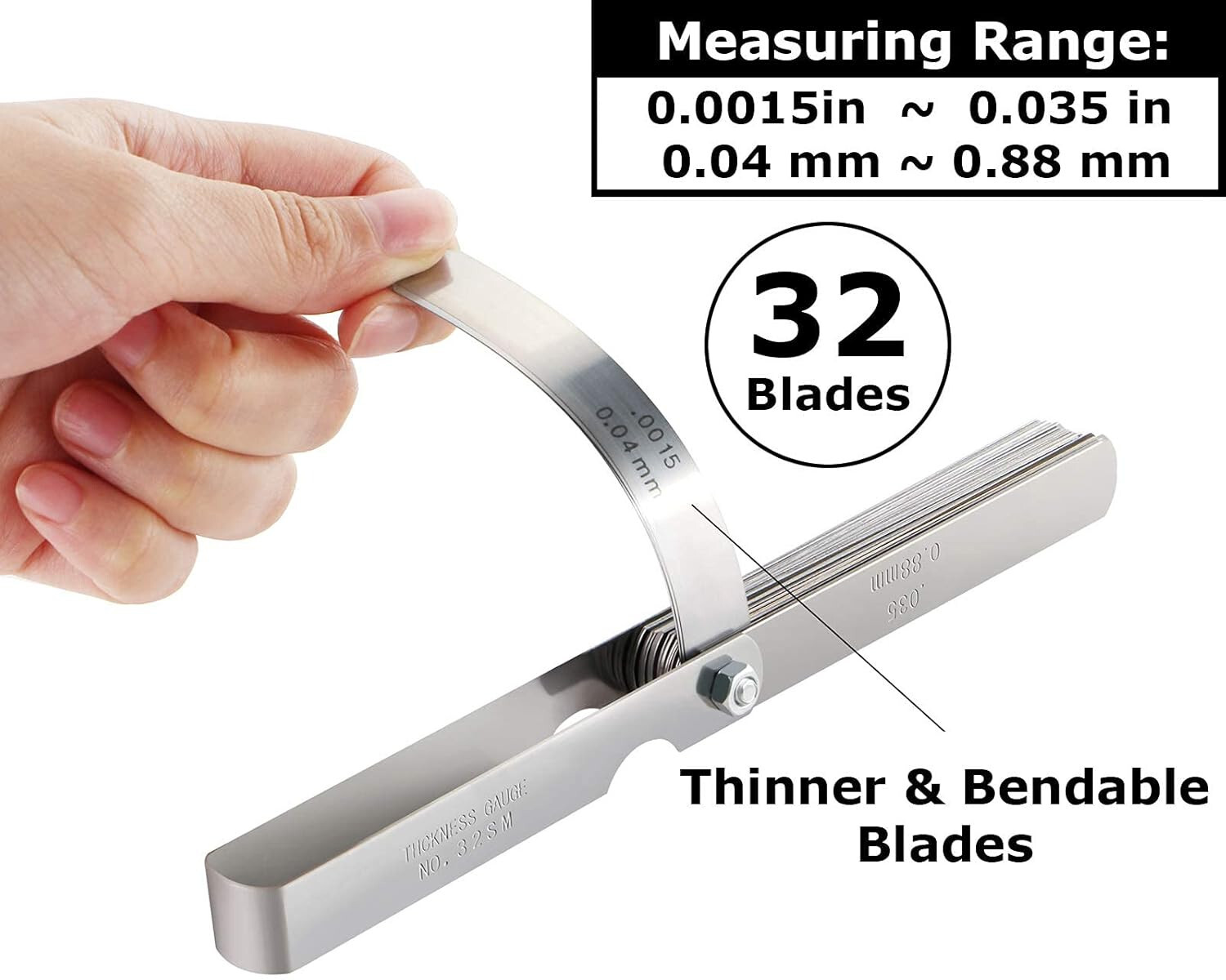 32x Stainless Steel Blades Feeler Gauge Set Dual Reading Measure Clearance Ruler