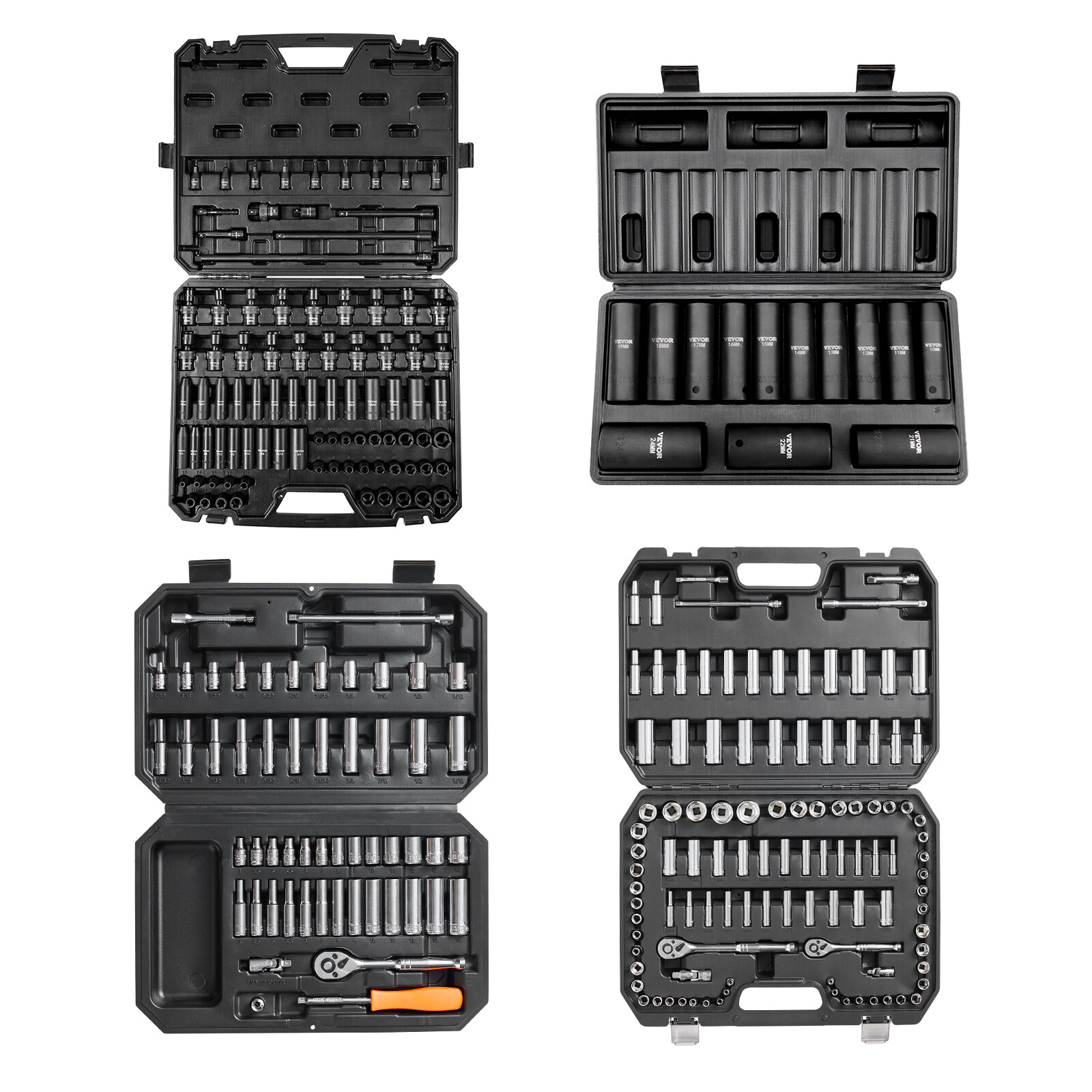 VEVOR Impact Sockets Set 6-Point 1/2in / 3/8in / 1/4in Sockets Set Ratchet Tool