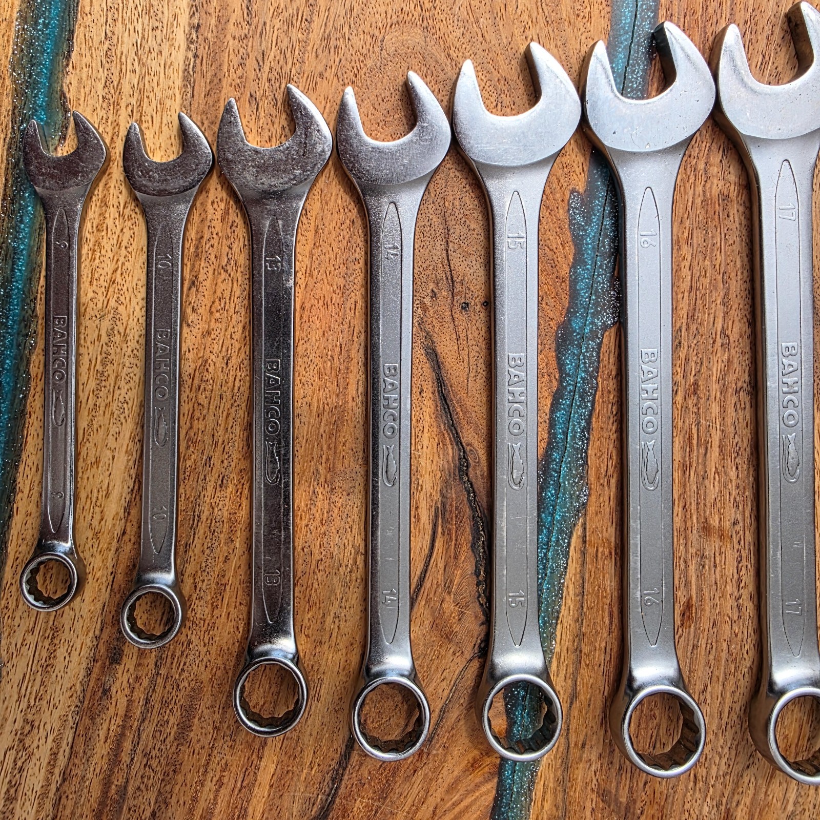 Bahco Chrome Polished Combination Spanner Set 9 piece 9 to 19mm