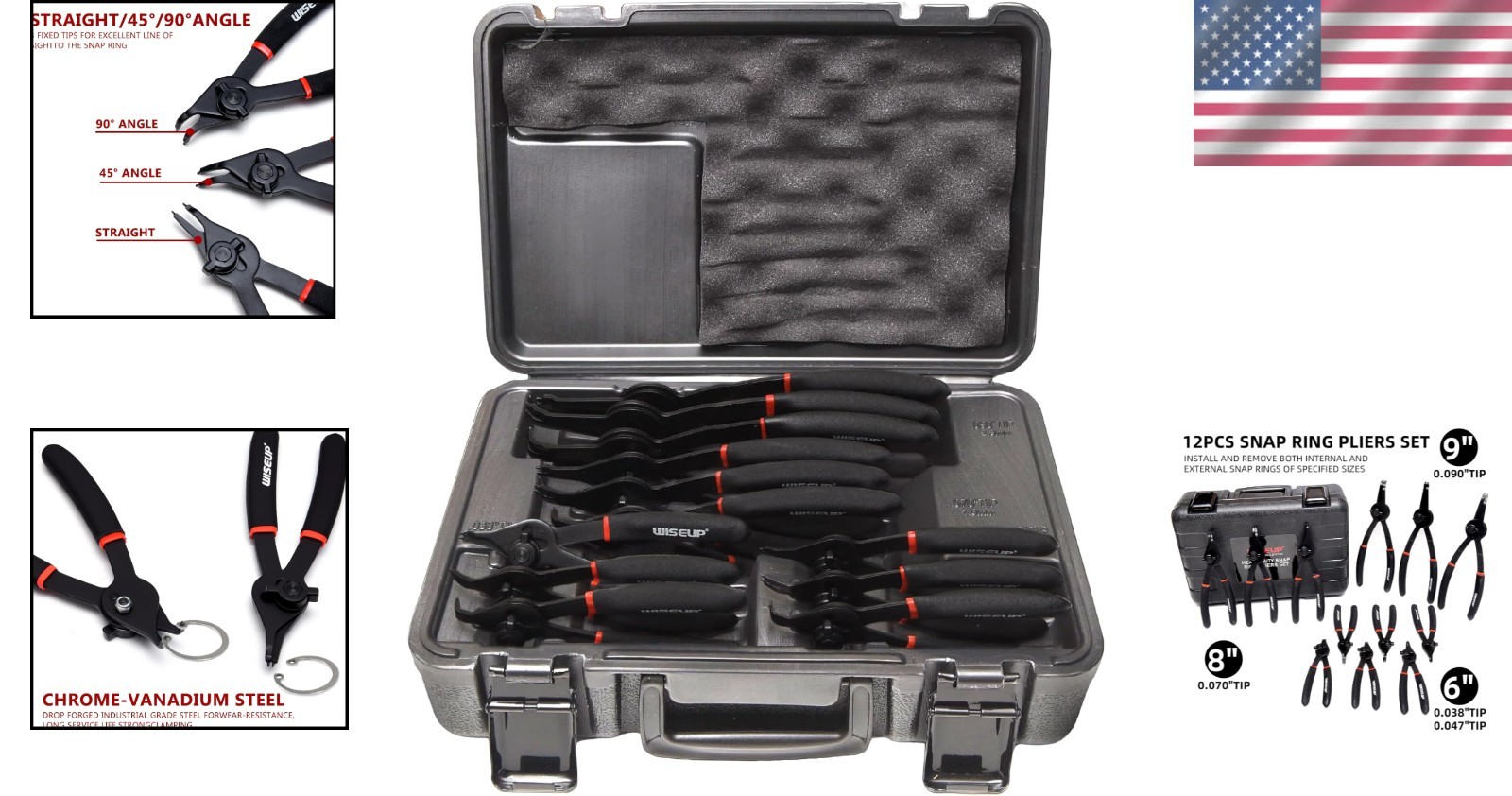 Snap Ring Pliers Set, 12 Pcs Heavy Duty Kit