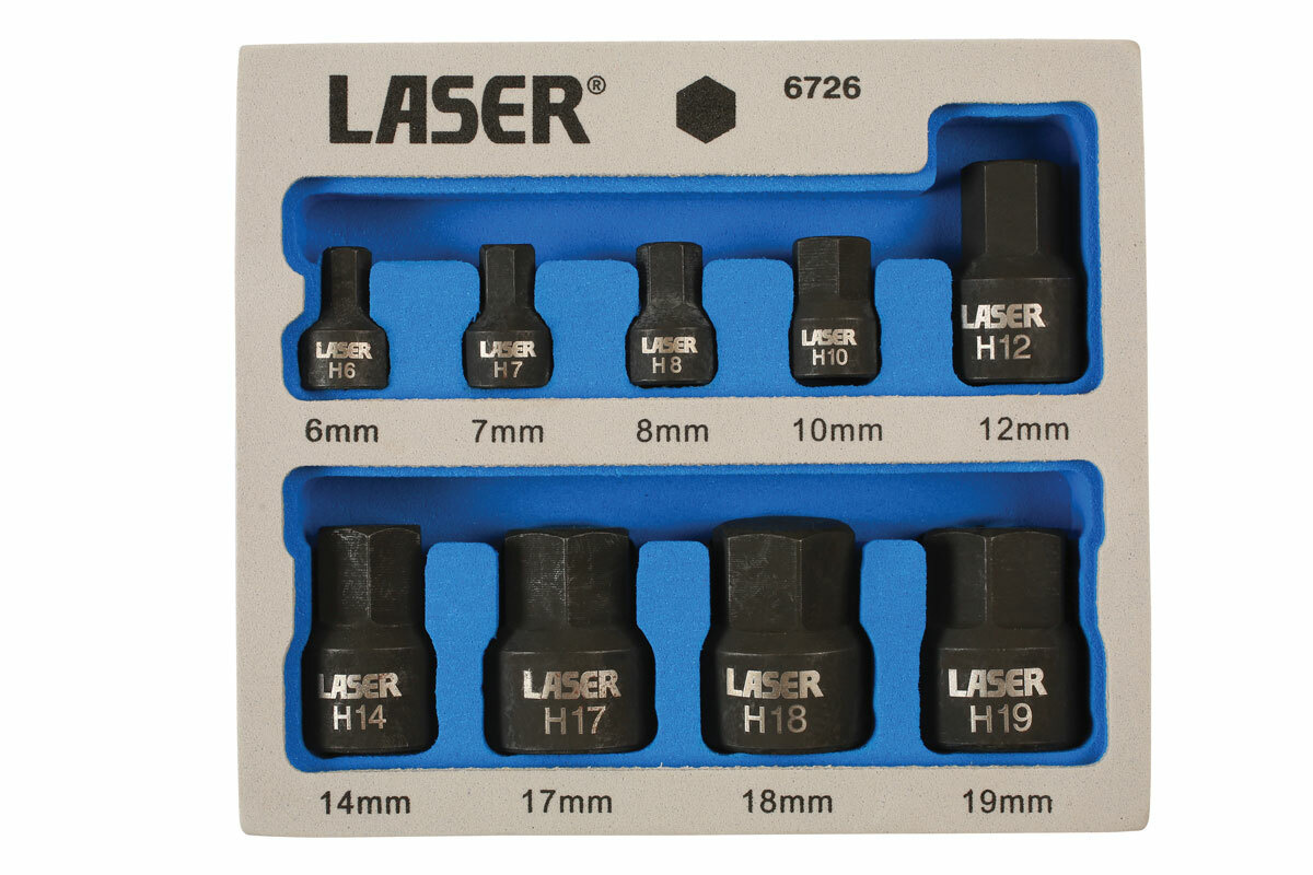 New! Laser 6726 Low Profile Short Impact Hex Allen Socket Bit Set 6-19mm