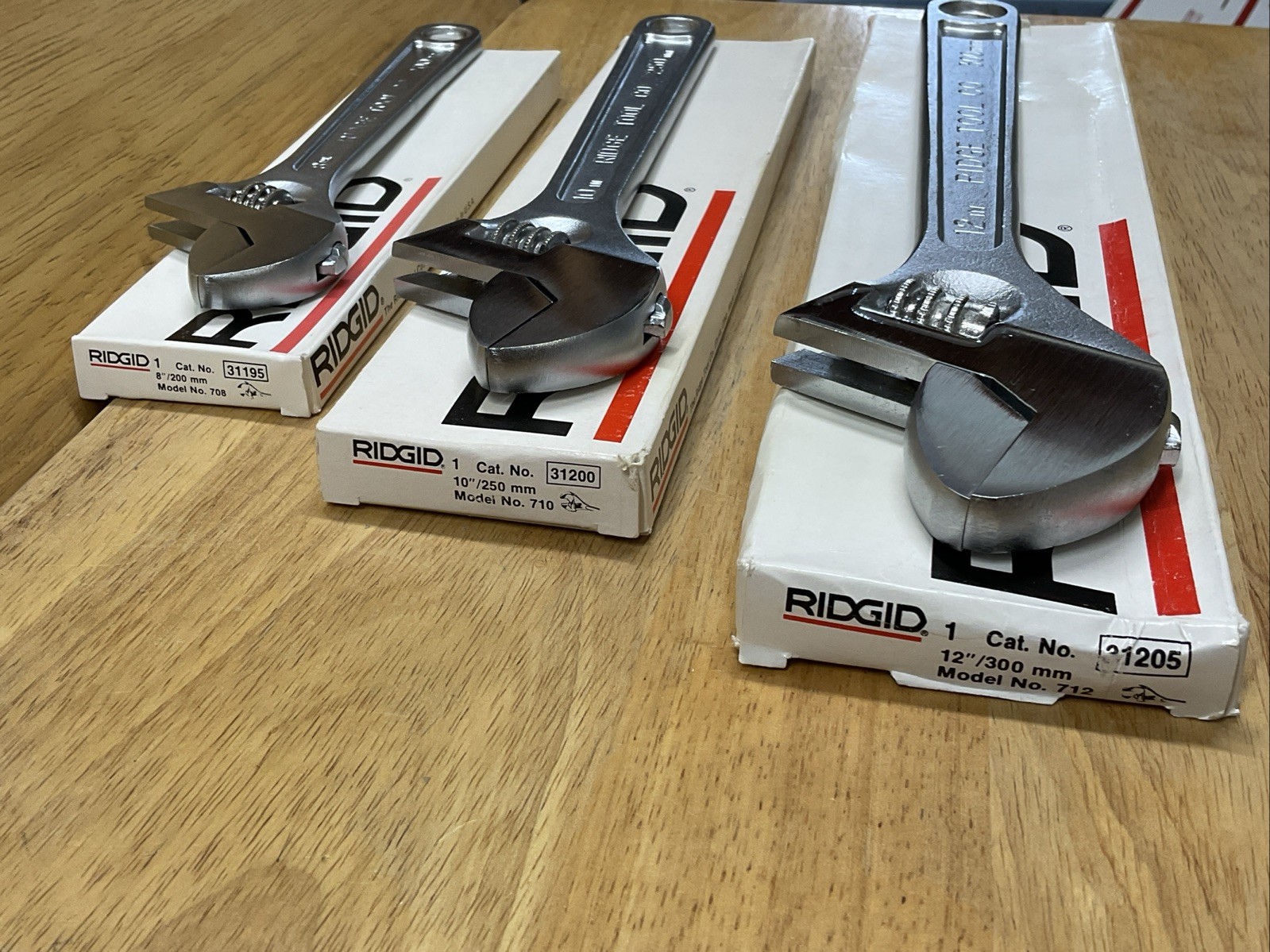 Vintage NOS Ridge Tool Co Ridgid 3 Pc Adjustable Wrench Set 8″ 10″ 12″ USA