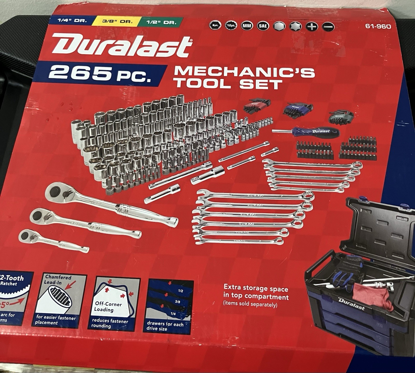 Duralast 265PC 61-960 1/4in + 3/8in + 1/2in Drive Mechanics Tool Set Fast SHIP