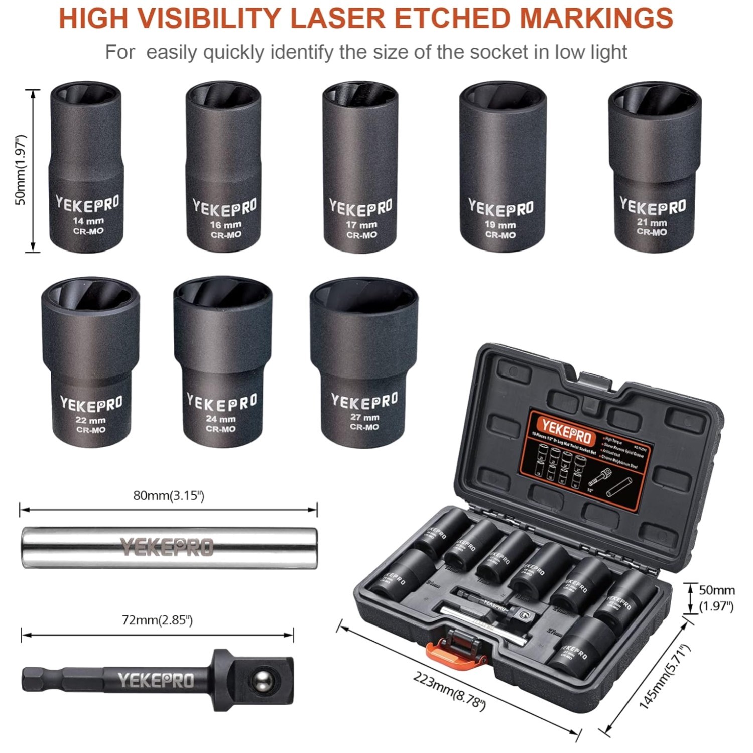 Yekepro 10pc Bolt Extractor Set – Impact Twist Socket Kit