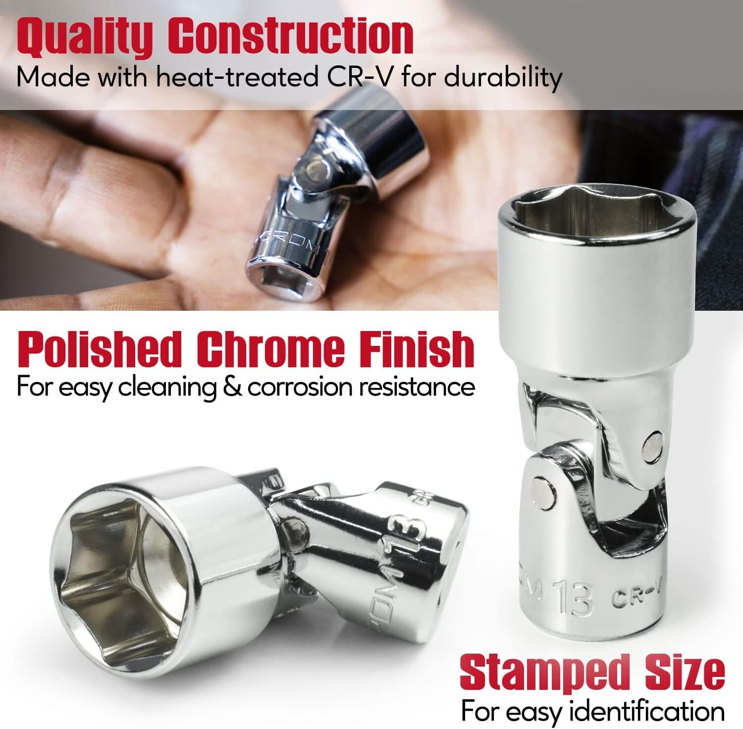Universal Flex Socket Set – 1/4 Inch Drive 6-Point 12-Piece Swivel Socket Set