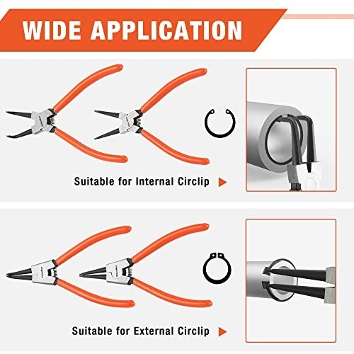 Heavy Duty Snap Ring Pliers Set – 4 PCS Circlip Tools, 7″ Precision Spring Loade