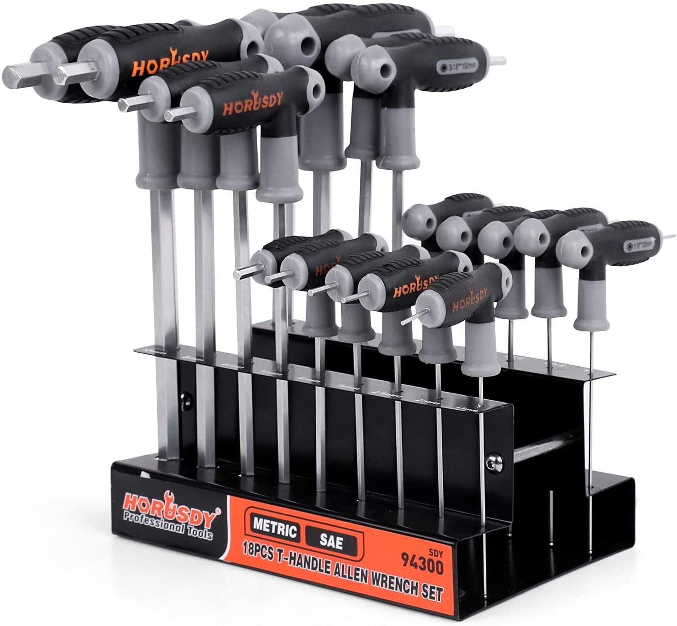 18PC T-Handle Allen Wrench Set Long Arm Ball End Hex Key 1.5-10MM & 1/16″-3/8″