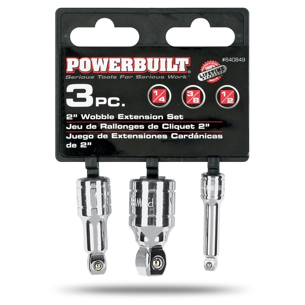 3-Piece Wobble Extension Set, 1/2″ Drive, 1/4″, 3/8″, 25° Flex – Silver Tool Set