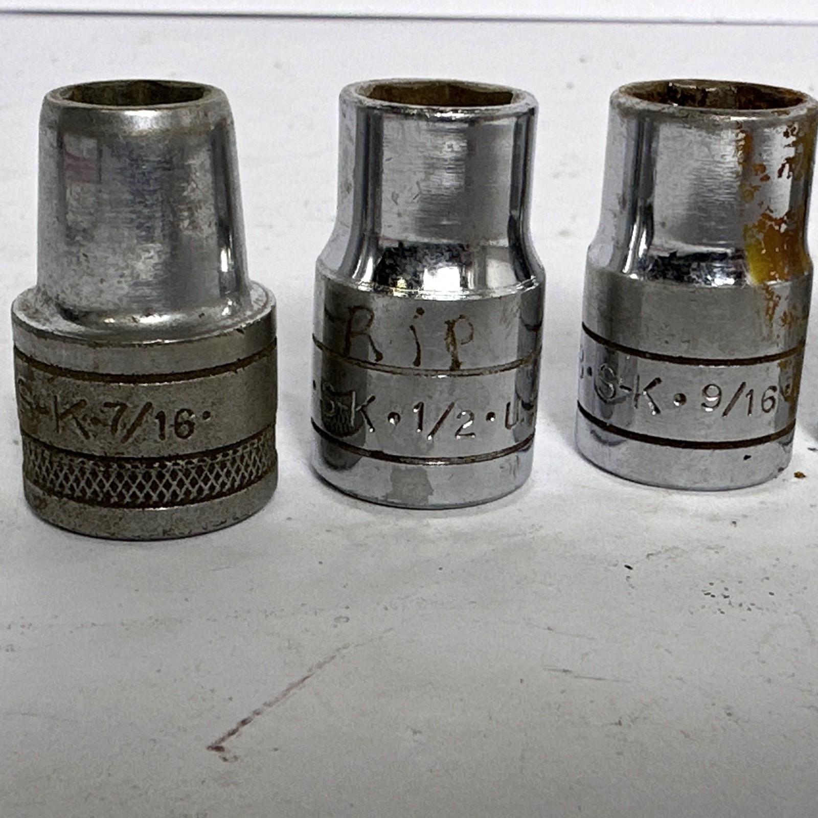 S-K SK 9pc 1/2” Drive SAE Socket Lot USA Vintage 6pt 12pt w/ Swivel