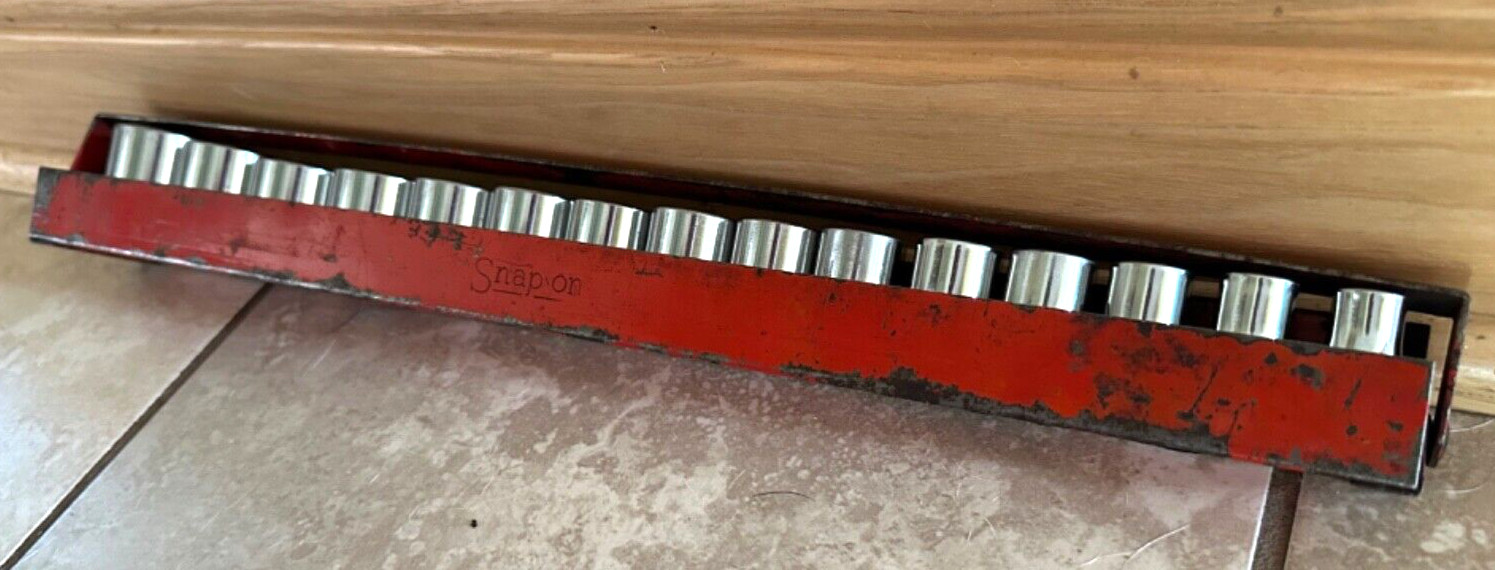 Snap On Tools USA 1/2″ Shallow SAE 3/8″- 1-1/8″ Socket Set Lot 12-PT Red Tray