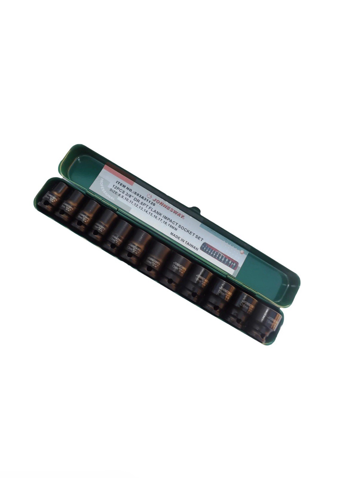 12 PCS. 3/8″ DRIVE 6 PT FLANK IMPACT SOCKET SET METRIC SIZE 8 – 19 MM