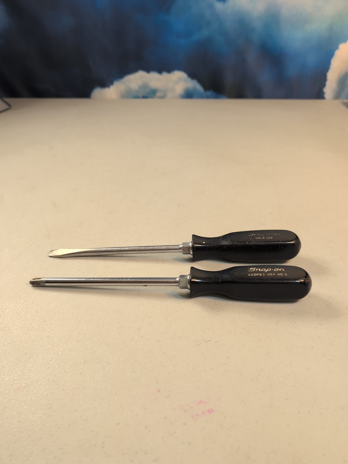 Snap-On SDDP63 No. 3 Phillips Screwdriver & SDD6 Flat Slotted Black Handle USA