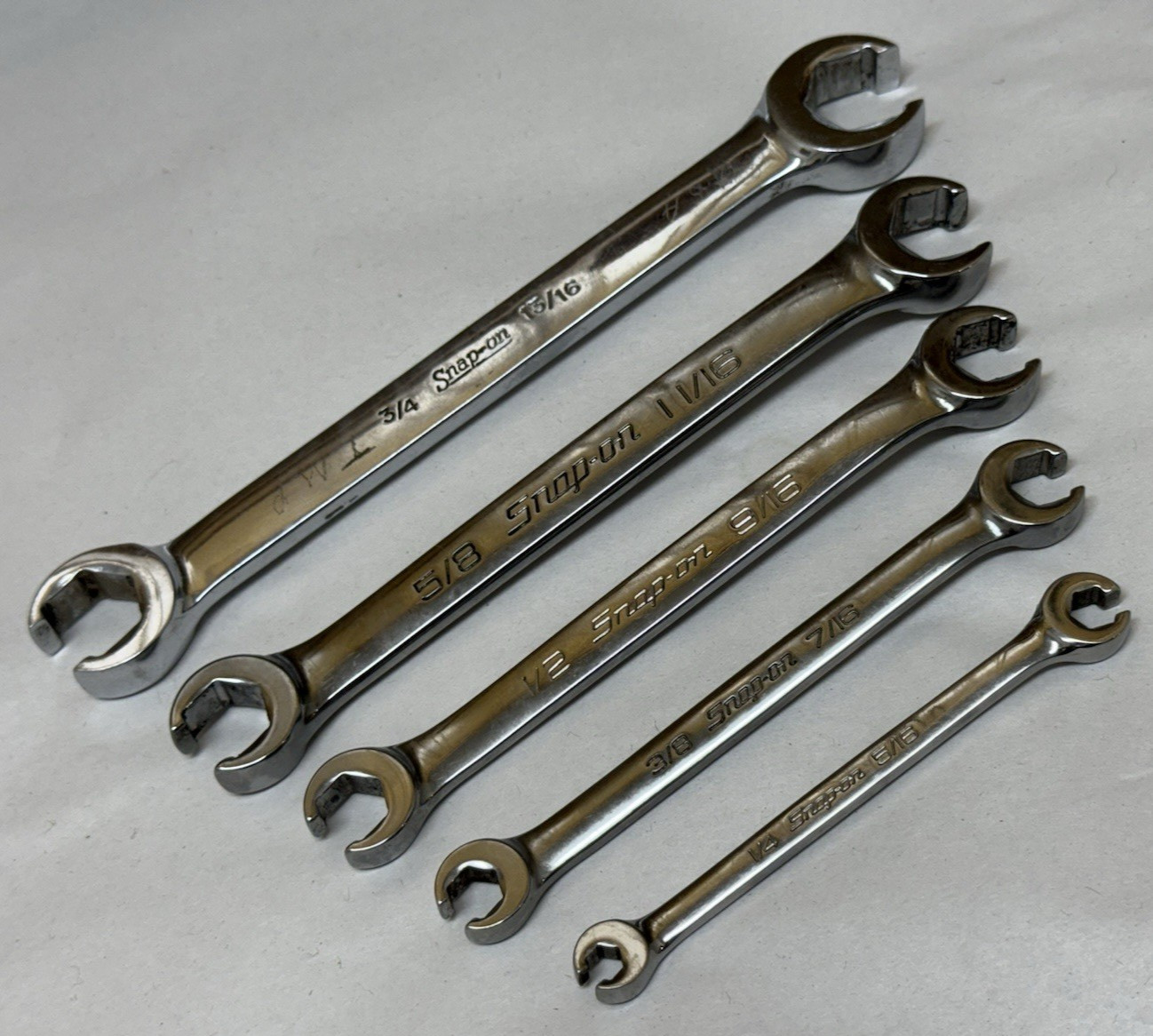 USA Snap-On 5 pc Double Flare Nut Line Wrench Set SAE 1/4 to 13/16″ RXFS605