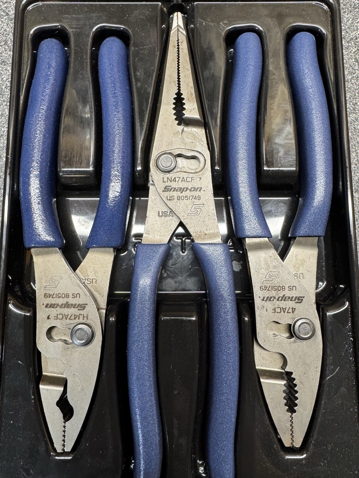 Snap-on PL347ACFMB POWER BLUE 3pc Soft Grip Slip Joint Pliers Set USA