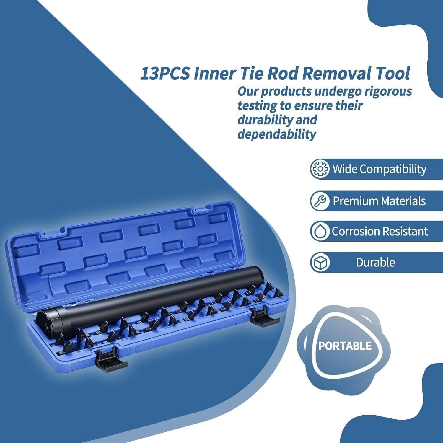 Heavy Duty Inner Tie Rod Wrench Kit 13pc, 12 Adapters SAE Metric, 1/2″ Drive