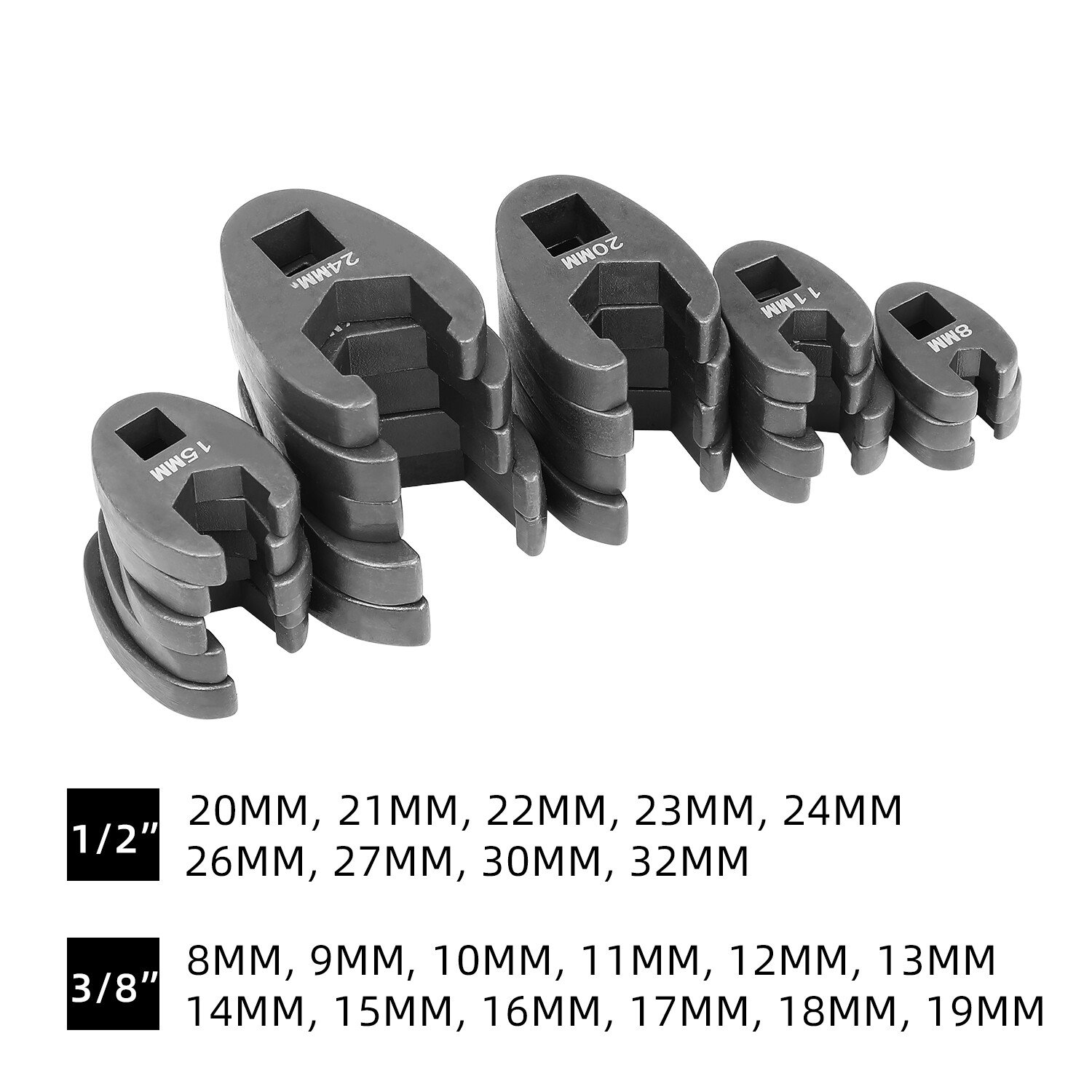 21PCS Crows foot Wrench Set 1/2″ and 3/8” Drive Flare Nut Crowfoot Wrench Set