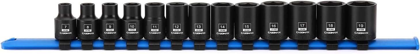 13PCS 3/8″Drive Magnetic Impact Socket Set Deep 6-Point Metric 7mm to 19mm