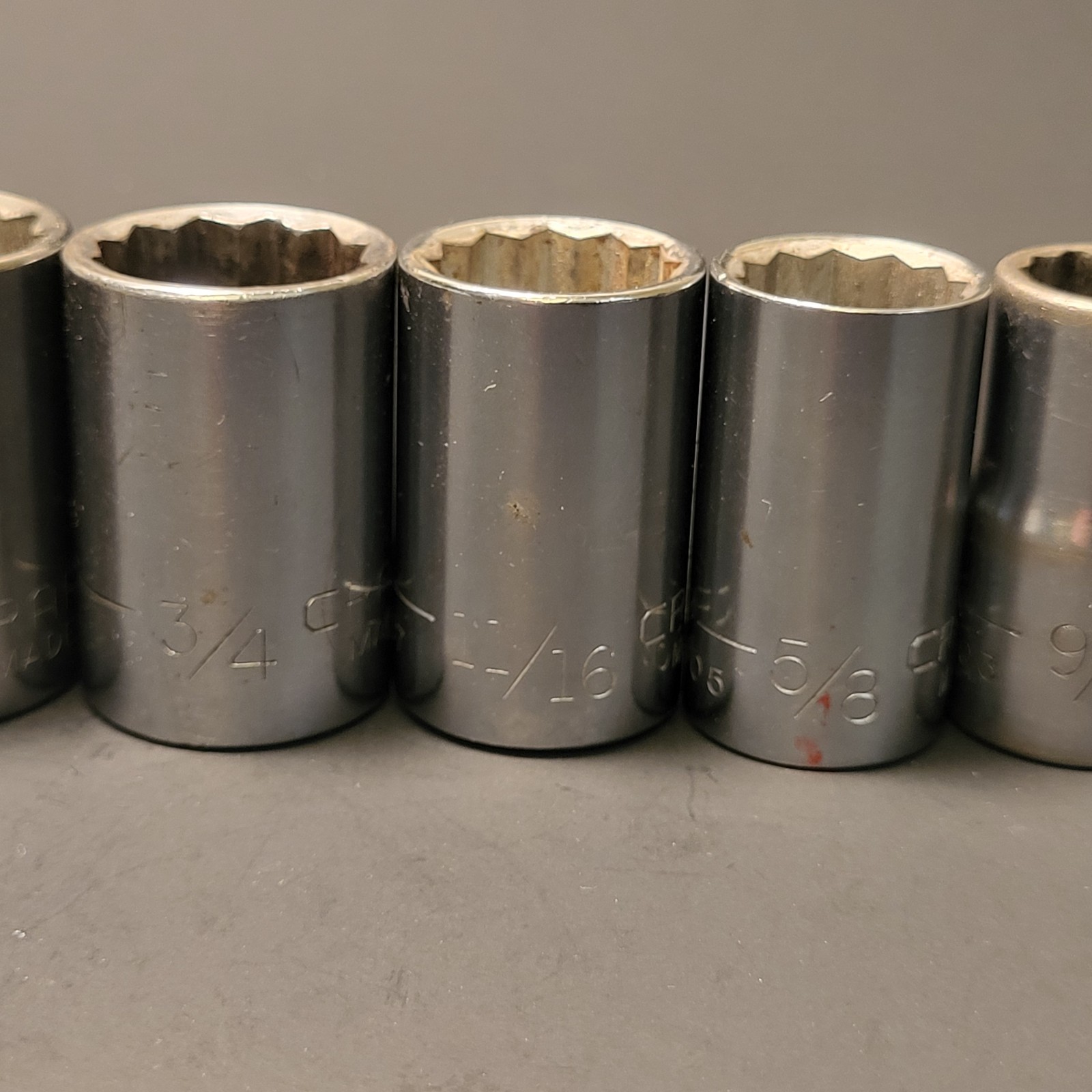 Craftsman made in USA 9 piece 1/2” dr socket set 12 pt 7/16” to 15/16”