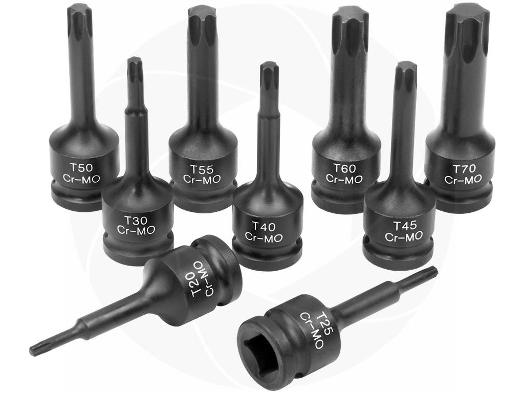 9pcs 1/2inch Drive Long T20-T70 Torx 6pt Star Cr-Mo Impact Wrench Sockets Set