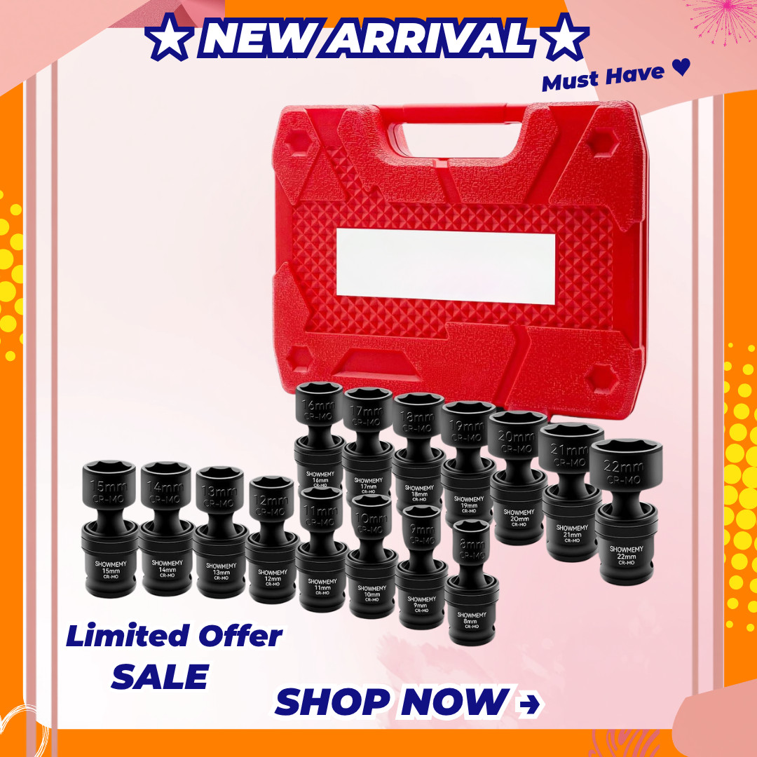 3/8 Inch Drive Impact Universal Joint Swivel Socket Set 6 Point Metric Cr-Mo Ste