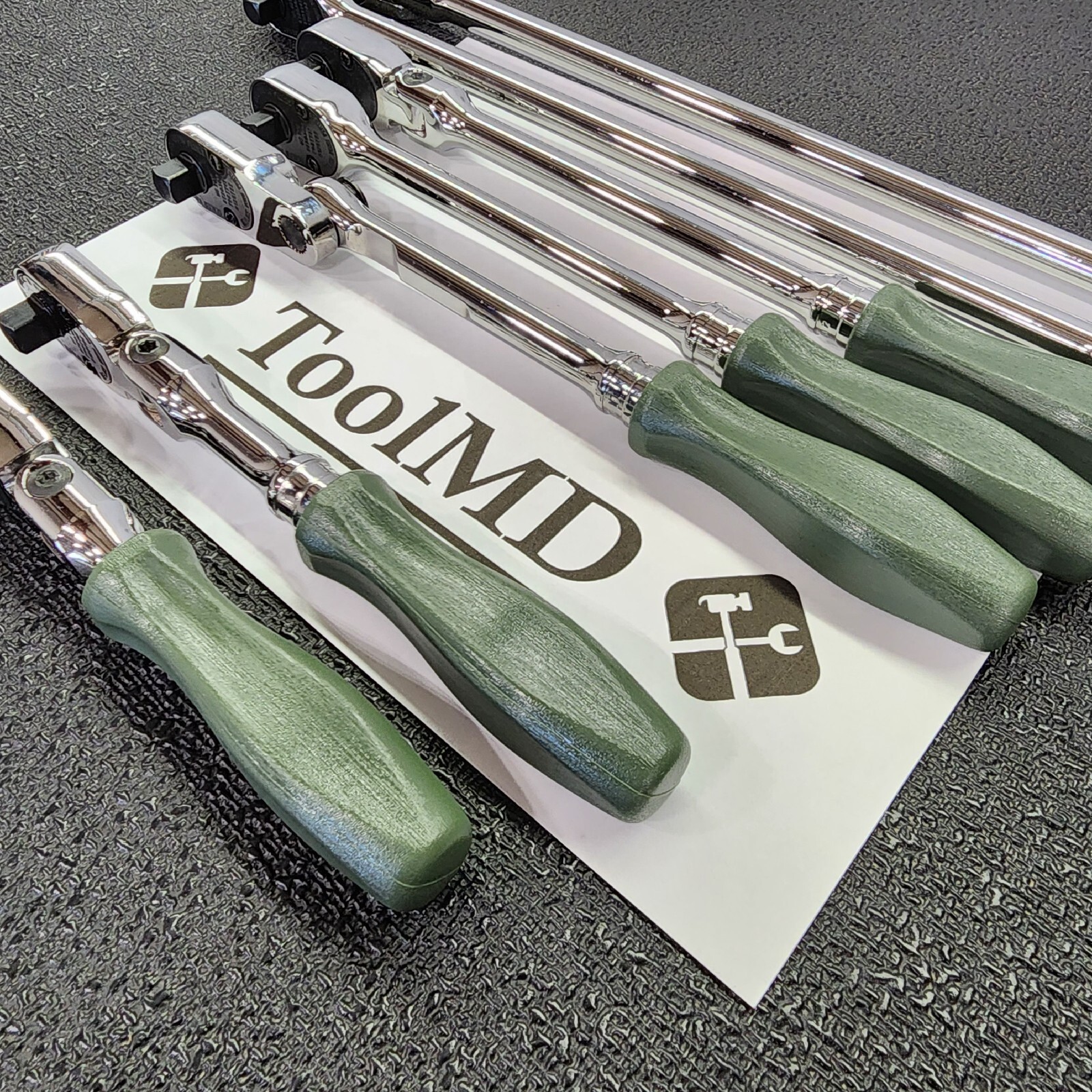 Snap-on Tools NEW 7pc COMBAT GREEN Hard Handle 3/8″ Drive Fixed Flex Ratchet Set