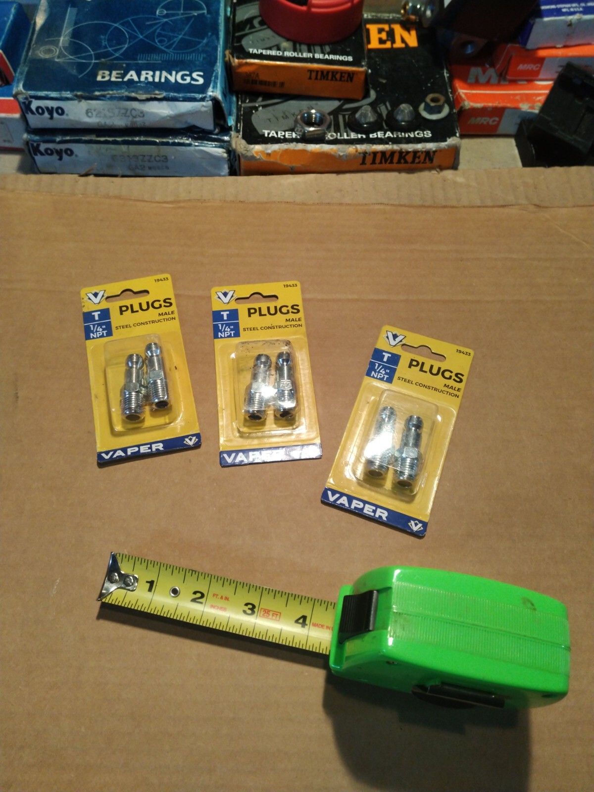 Qty 6) Industrial / Automotive «T» Style Air Plug Fittings. 1/4″ Male NPT. Cheap
