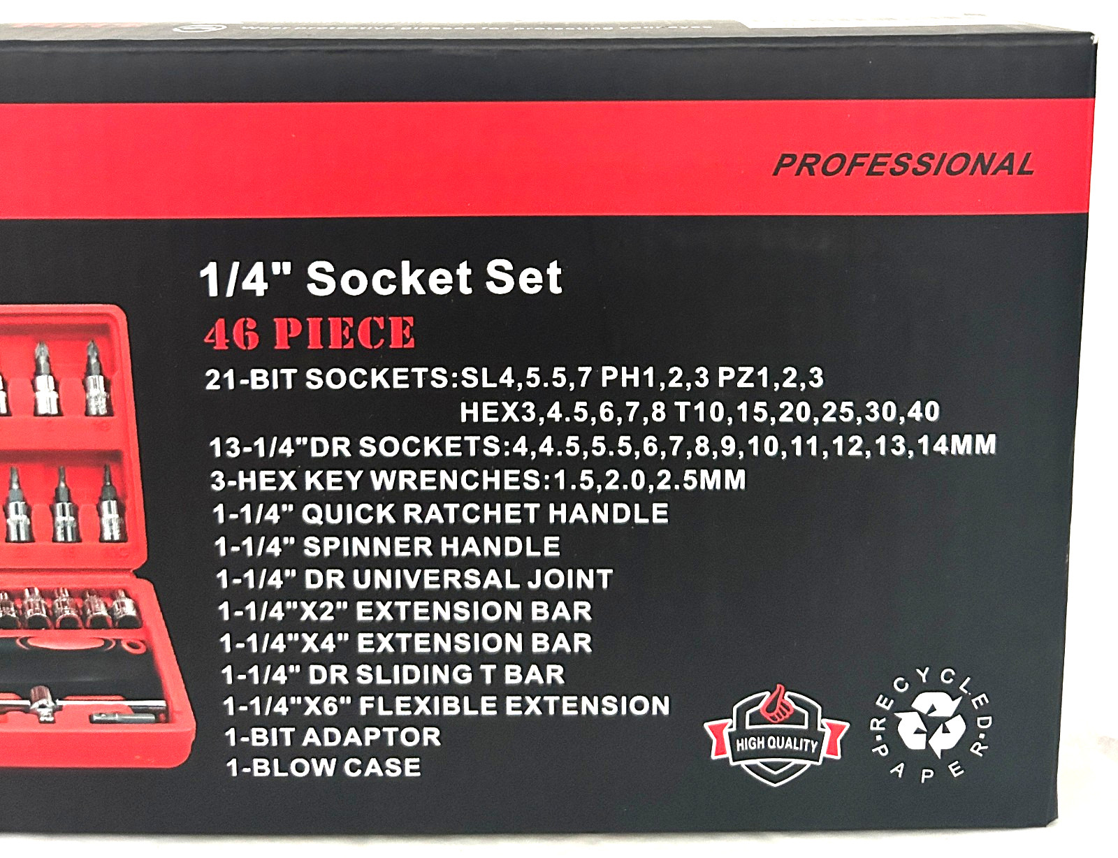 Egofine 46 Piece Socket Set, Hardly Used, In Red Plastic Carrying Case, Preowned
