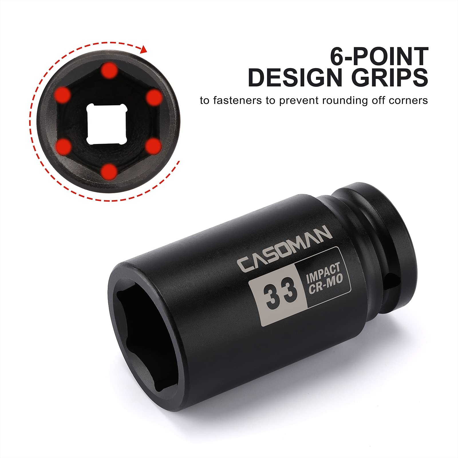 3/4″ Drive x 33 mm Deep 6 PT Impact Socket, CRMO, 3/4inch Drive 6 Point Axle …