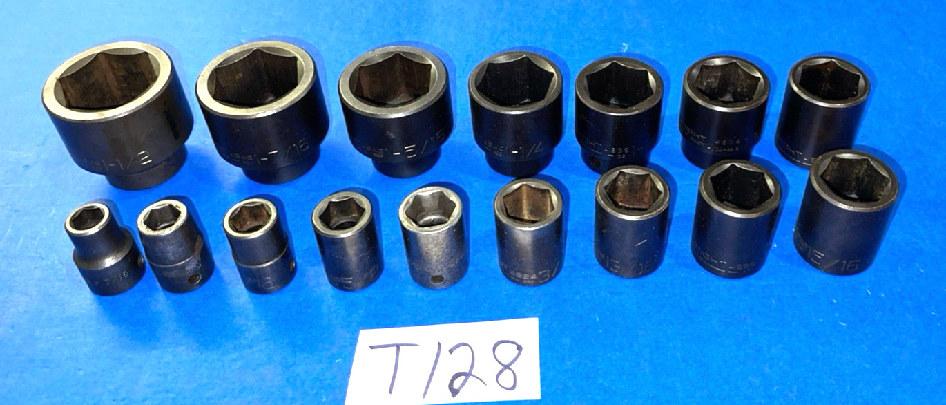 WRIGHT TOOLS 16 PIECE 1/2 DRIVE SAE. SHORT IMPACT SOCKET SET 7/16 TO 1-1/2
