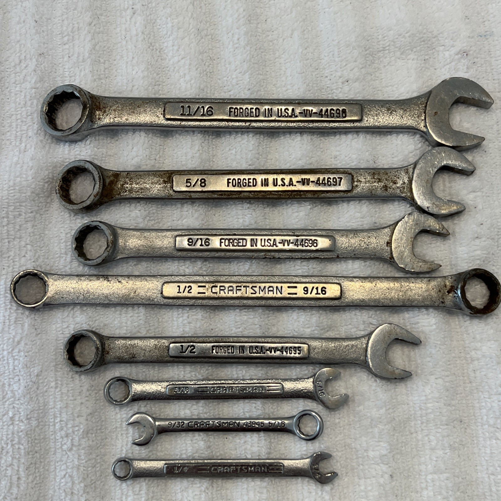 Craftsman Mixed Lot Of 8 Combination and Box End SAE Wrenches VV Series