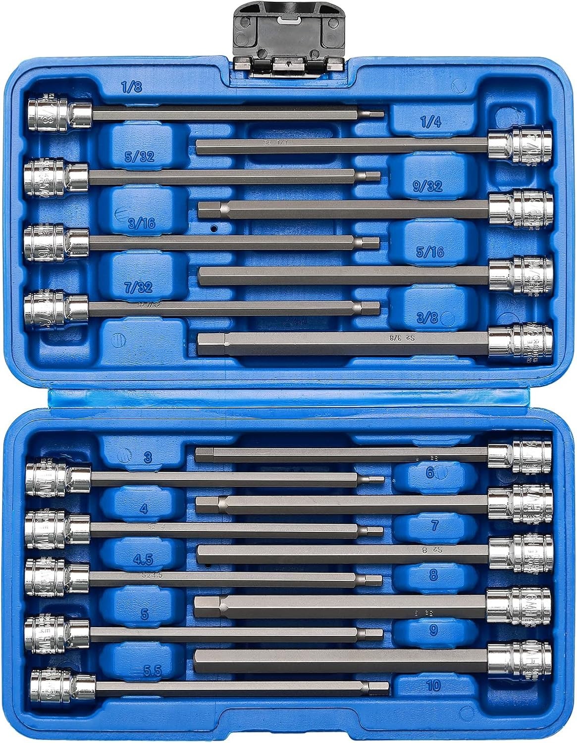 3/8″ Drive Extra Long Allen Hex Bit Socket Set, S2&CR-V, Metreic&SAE, 18 Piec…
