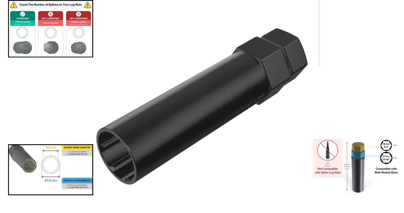 Lightweight 7 Point Spline Drive Socket Key – Fits 19mm, 21mm, 13/16″ Wrenches
