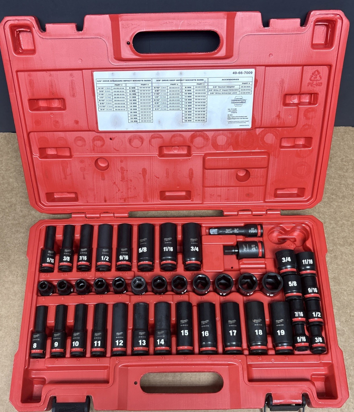 Milwaukee 3/8 Inch Drive SAE and Metric 6 Point Impact Socket Set (42-Piece)