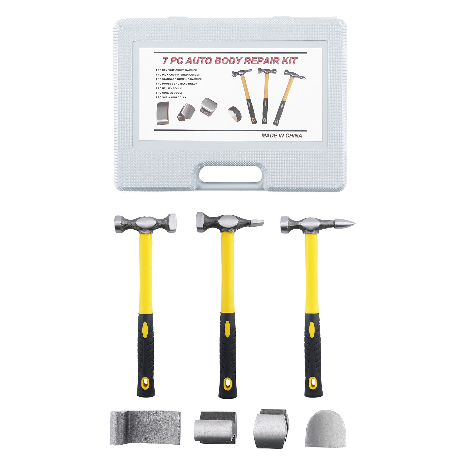 7 Piece Panel Beating Tool Set Auto Body Hammer Dolly Kit Car Repair Steel